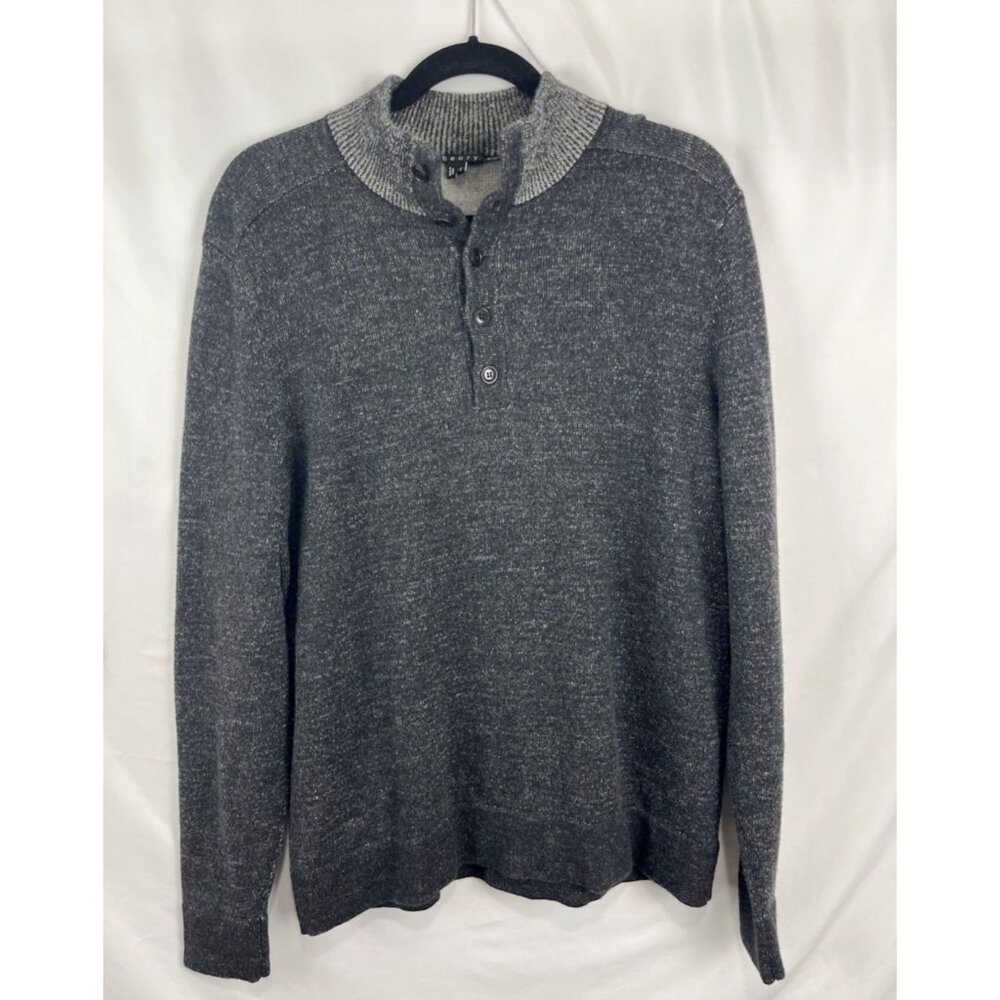 Theory Gray 100 Per-Cent Merino Wool Mockneck Sweater Mens Size L